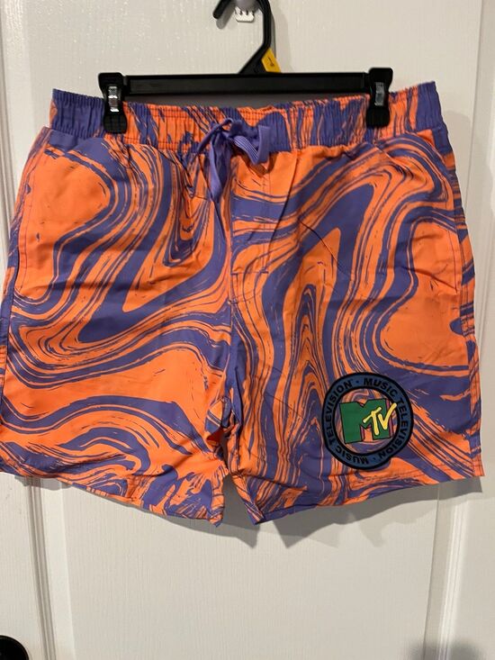 MTV Other - MTV Music Television Swim Trunks Orange Purple Size L NWT